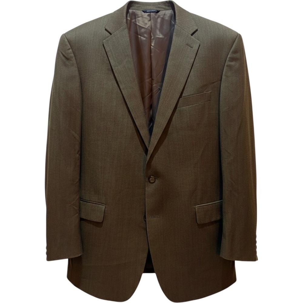 Ralph Lauren Silk Wool Herringbone Blazer Mens 48L Olive Brown Sport Coat Jacket